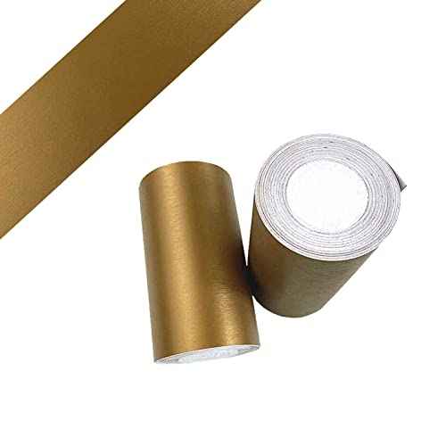 LUO YIYI Brushed Metal Look Peel and Stick PVC Self-Adhesive Wallpaper Border Board Trim Moulding Sticker Hair Line 3.93 Inch X 32.8 Feet (Gold)
