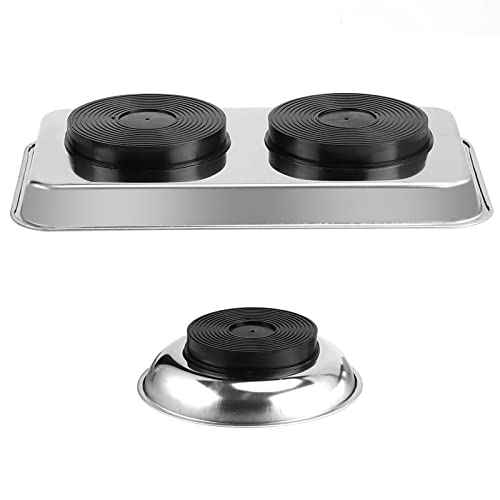 JOIKIT 8 Pieces Magnetic Parts Tray Set, Stainless Steel Magnetic Tool Tray Holder, 4.2 Inches Round Bolt Trays and 9.5 x 5.5 Inches Square Mechanic Trays for Screws, Bolts, Nuts