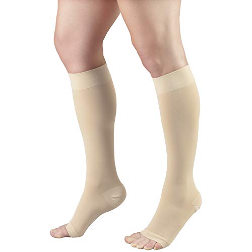 Truform 20-30 mmHg Compression Microfiber Stockings for Men and Women, Knee High Length, Open Toe, Beige, Large
