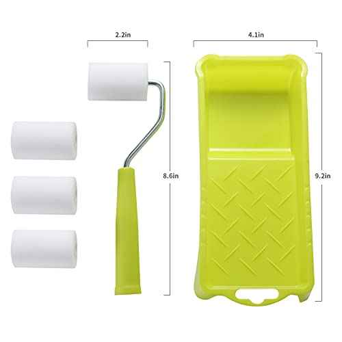 Paint Roller 2 Inch,High-Density Foam Roller with Frame,Tray,Mini Paint Roller Refills, Small Sponge Roller Painting Supplies for Smaller DIY Stenciling Projects(Pack of 6)