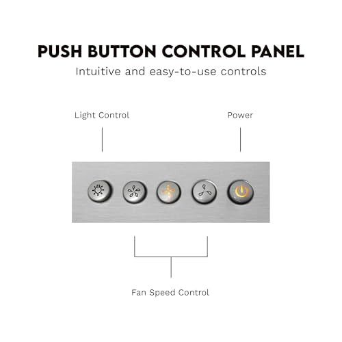 COSMO COS-63175 30 in. Vista Collection 380 CFM Ducted Wall Mount Range Hood, Button Controls, LED Lights, Stainless Steel