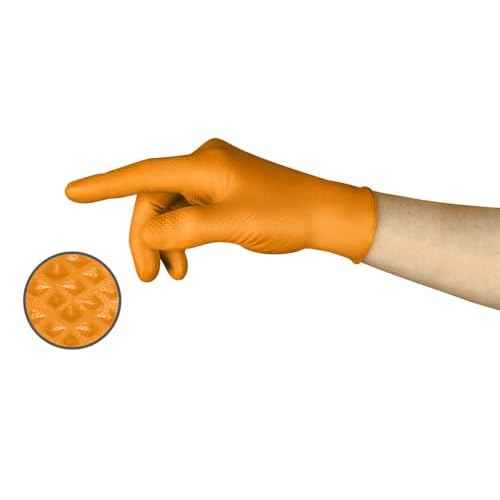 Ansell Microflex 93-256 Mega Texture Grip Extra Durable Nitrile Disposable Gloves, 6.3 mil - XL (9.5-10.0), Orange (Box of 100)