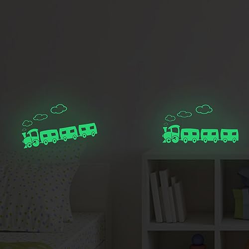 Train Decor,Glow in The Dark Stickers, Nursery Wall Sticker, 2 Pack Trains Wall Stickers for Kids Bedroom Decor