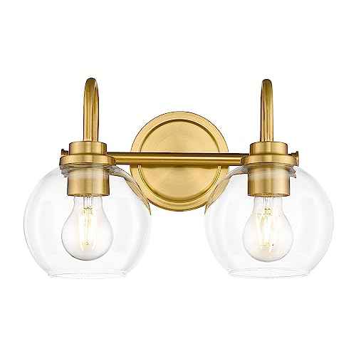 Bathroom Light Fixtures, 2-Light Brushed Gold Vanity Lights with Globe Clear Glass, Champagne Bronze Vanity Lighting Fixtures Over Mirror, AD-22280-2W-GD