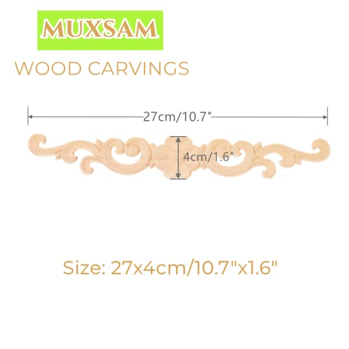 MUXSAM Wood Appliques Decorative Carved Onlays, Long Wooden Decals DIY Furniture Decor Rosette Carvings for Door Cabinet Mirror Dresser Bed Wall Fireplace Mantels, 2-Pack, 27x4cm/10.7"x1.6"