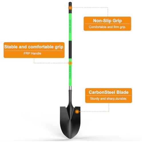 HIGHLIGHT Spade, Heavy Duty Gardening Shovel, Garden Shovel 56 inch for Digging, Round Shovel with D-Handle, for Garden,Beach, Snow, Fiberglass Handel, Green