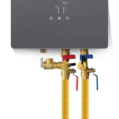 CAMPLUX 3/4 Inch IPS Isolator Tankless Water Heater Service Valve Kit, with Pressure Relief Valve, Clean Brass Construction