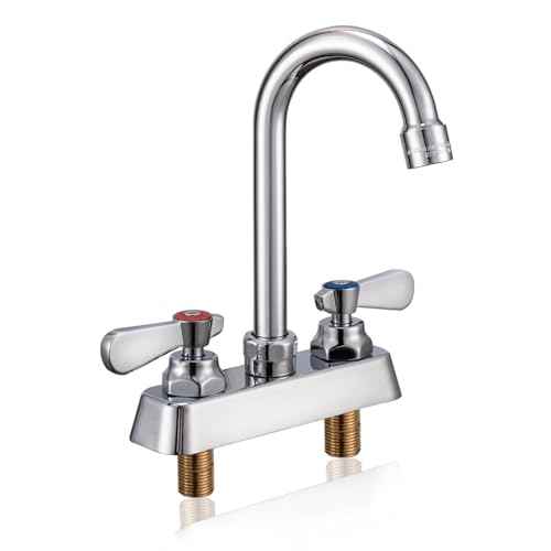 Commercial Kitchen Faucet 4" Center Deck Mount Commercial Bar Hand Sink Faucet with 3-1/2" Gooseneck Spout 2 Lever Handles Laundry Tub Utility Sink Faucet, Brass, Ceramic Valve