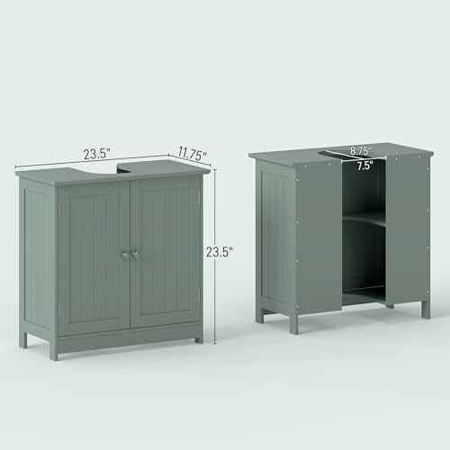 HOMCOM Under Sink Bathroom Cabinet, Pedestal Sink Storage Cabinet with 2 Doors, Shelf and U-Shape, Dark Green