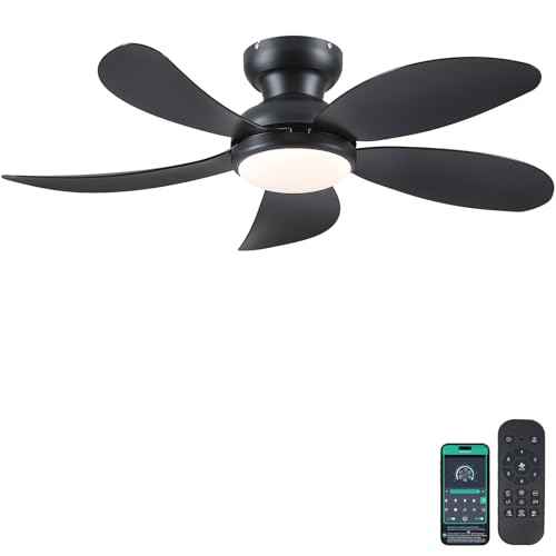 PHORUS 42" Black Low Profile Ceiling Fans with Lights and Remote,Small Flush Mount Ceiling Fans with Quiet Reversible DC Motor, Dimmable 3 CCT