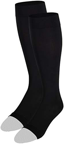 NuVein Medical Compression Stockings, 20-30 mmHg Support for Women & Men, Knee Length, Open Toe, Black, Large