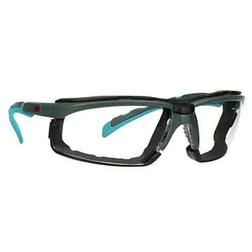 3M Safety Glasses, Solus 2000 Series, ANSI Z87, Scotchgard Anti-Fog Anti-Scratch, Clear Lens, Gray/Teal Frame, Removable Foam Gasket, Pack of 1