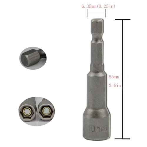 2pcs 1/4" Impact Driver Bit Set - 10mm Nut Driver, Magnetic Socket, 65mm Length, Metric