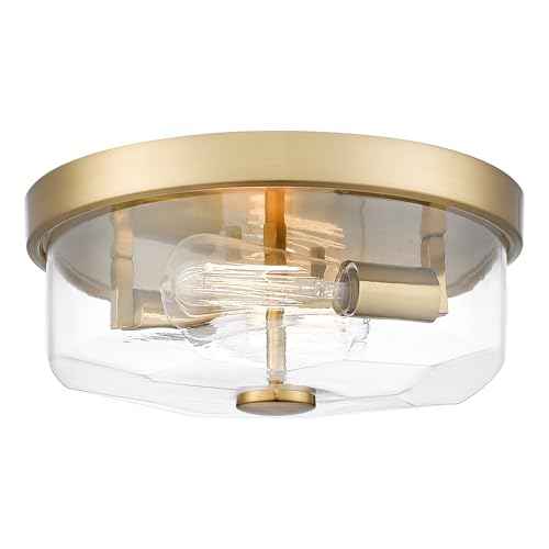Gold Flush Mount Ceiling Light, 2-Light Hallway Light Fixtures, Modern Farmhouse Farmhouse Ceiling Light Clear Glass Brushed Gold Finish for Kitchen Porch Entryway