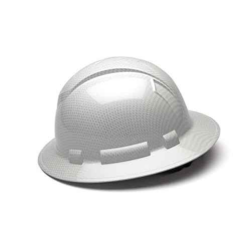 Pyramex Ridgeline Full Brim Hard Hat 4 Point Ratchet Shiny White Graphite Pattern