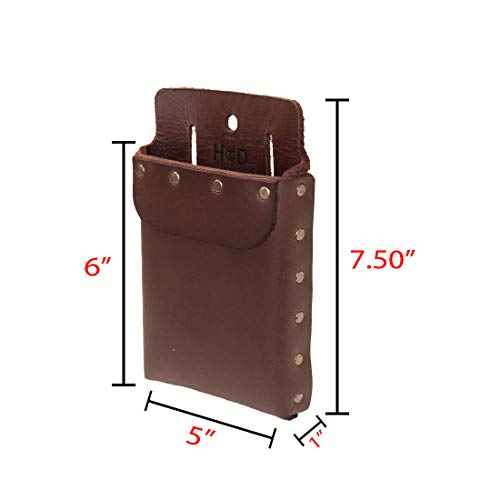 Hide & Drink, Riveted Squared Tool Pouch for Waist Belt, Heavy Duty Case, Rustic Tool Organizer, Full Grain Leather, Handmade, Bourbon Brown