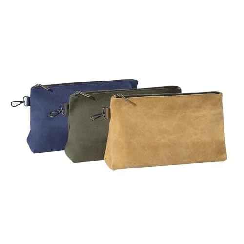 Waxed Canvas Tool Pouch, Heavy Duty Tool Bag with Smooth Zipper & Multipurpose Pouch Tote Bag with Carabiner