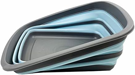 SAMMART 10L (2.6 Gallon) Collapsible Tub-Foldable Dish Tub-Portable Washing Basin-Space Saving Plastic Washtub (Grey/Sea Angel)