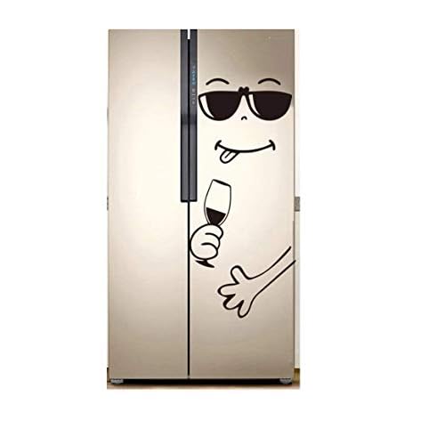 Funny Face Wine Fridge Decal ? 30x15 Inch Refrigerator Sticker Peel & Stick DIY Vino Face ? Waterproof Vinyl Refrigerator Decals for Door, Fridge Decals and Wraps, Kitchen Decor