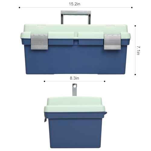 15-inch Tool Box with Removable Tray, Small Parts Box On The Lid is Removable, Tray Can be Removed and Combined at Will (Blue)