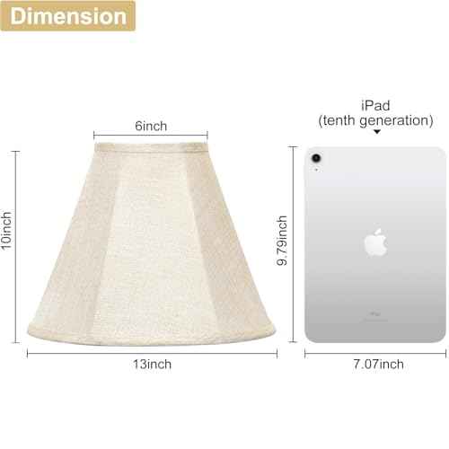 Lamp Shades Set of 2, Champagne Beige Bell Lamp Shades 6" x 13" x 10"High, Medium Shade Replacement Fabric Natural Linen Hand Crafted(Spider Fitter), Harp Holders Included, Easy Assembly Required