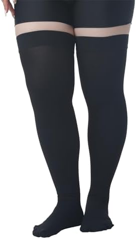 MGANG Medical 15-20 mmHg Compression Stockings for Women & Men, Pair, Thigh High Graduated Compression Socks, Closed Toe, Opaque, Support for Varicose Veins, Edema, DVT, Swelling, Flight, Black 5XL