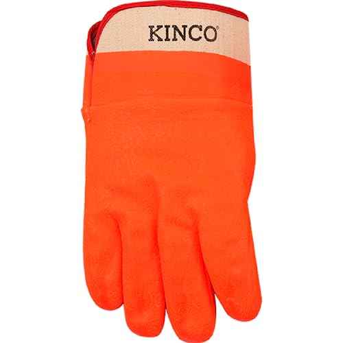 Kinco PVC Chemical Resistant Gloves, 10 Mil, Large, Orange, Pack of 3 Pairs