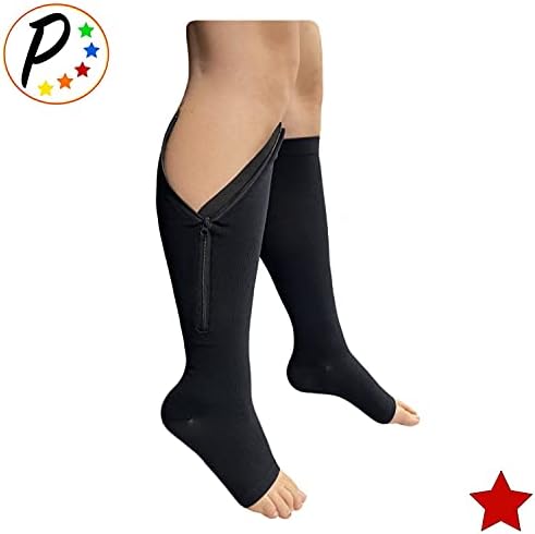 Original Open Toe 20-30 mmHg Firm Compression Circulation Zipper Socks (Black, 3X-Large)