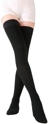 TOFLY® Thigh High Compression Socks for Women & Men, Closed Toe 15-20mmHg Graduated Medical Compression Stockings with Silicone Band, Opaque Support Stockings for Varicose Veins, Edema, DVT,Black L