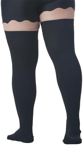 MGANG Medical 15-20 mmHg Compression Stockings for Women & Men, Pair, Thigh High Graduated Compression Socks, Closed Toe, Opaque, Support for Varicose Veins, Edema, DVT, Swelling, Flight, Black 5XL