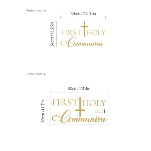 FIRST HOLY Communion Sign Decals for Balloon Arch, Baptism First Communion Party Decorations Wall Sticker for Christian Boy Girl Baby Shower Party Supplies