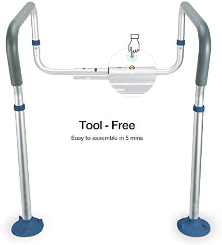 GreenChief Toilet Safety Rail, Medical Bathroom Safety Frame for Elderly, Handicap and Disabled - Adjustable Handrails for Toilet Seat Toilet Handrails Helper, 2 Additional Rubber Tips