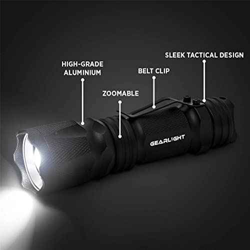 GearLight M3 Mini LED Flashlight - 2 Bright, Small Tactical Flashlights with High Lumens and Pocket Clip for Camping, Outdoor & Emergency Use ? - Black