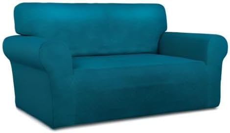 PureFit Super Stretch Sofa Slipcover – Spandex Non Slip Soft Couch Sofa Cover, Washable Furniture Protector with Non Skid Foam and Elastic Bottom for Kids, Pets （Loveseat, Peacock Blue）