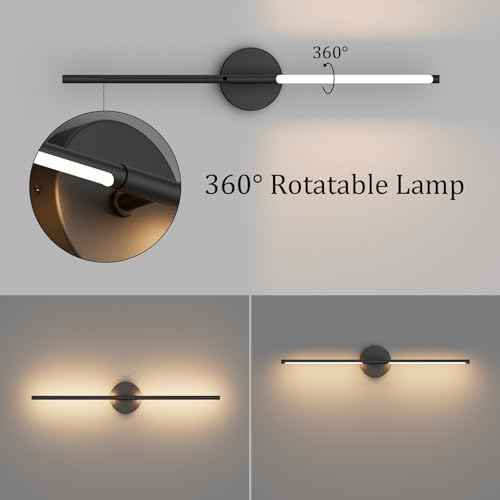 Black Wall Sconce for Bathroom 28In Hardwired Vanity Light Fixture 3000K Indoor Bathroom Sconce Over Mirror 360¡Æ Rotate for Living Room