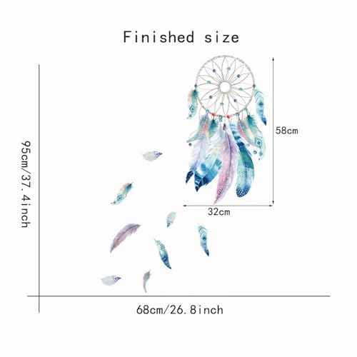 Blue-Green Dream Catcher Feathers Wall Stickers, sacinora Plume Wall Decals Removable Vinyl Peel and Stick for Living Room Bedroom Nursery Art Decorations
