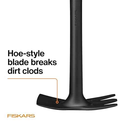 Fiskars Eco Cultivator Hoe with Dual-Function Design, Tapered Blade, Cultivator Tines, Ergonomic Handle, and UV-Resistant Build for Soil Care
