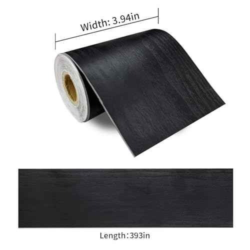 seonta Black Mirror Border Peel and Stick 4inch x 32.8ft Wood Grain Repair Tape Self Adhesive Removable Repair Wallpaper Frame for Tables, Chairs, Doors, Windows, Floors