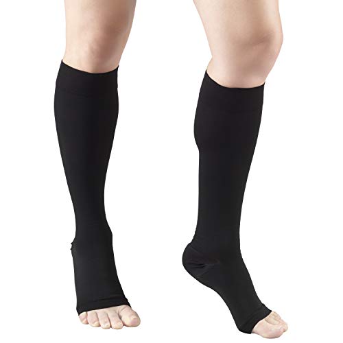 Truform 20-30 mmHg Medical Compression Stockings, Smooth Stretch Microfiber, Knee High, Open Toe, Black, 3X-Large