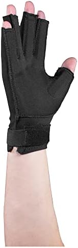 OTC Resting Splint Glove, 5 Finger Semi-Rigid Splints, Open Tips, Black, Right Hand, Medium