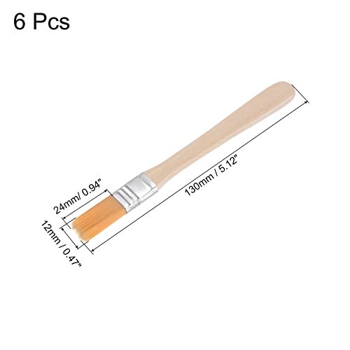 uxcell 0.5" Width Small Paint Brush Nylon Bristle with Wood Handle Painting Tool for Wall, Door, Cabinets, Furniture, Fences 6Pcs