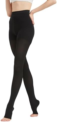 MGANG Medical Compression Pantyhose for Women & Men, 20-30mmHg Graduated Compression Support Tights, Open Toe, Opaque Waist High Compression Stockings for Edema, Varicose Veins, Flight, DVT, Black XL