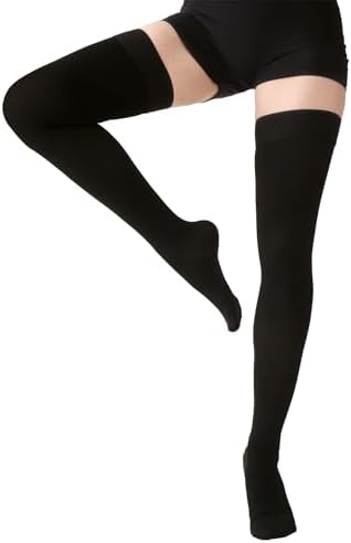 MGANG Medical 15-20 mmHg Compression Stockings for Women & Men, Pair, Thigh High Graduated Compression Socks, Closed Toe, Opaque, Support for Varicose Veins, Edema, DVT, Swelling, Flight, Black XL