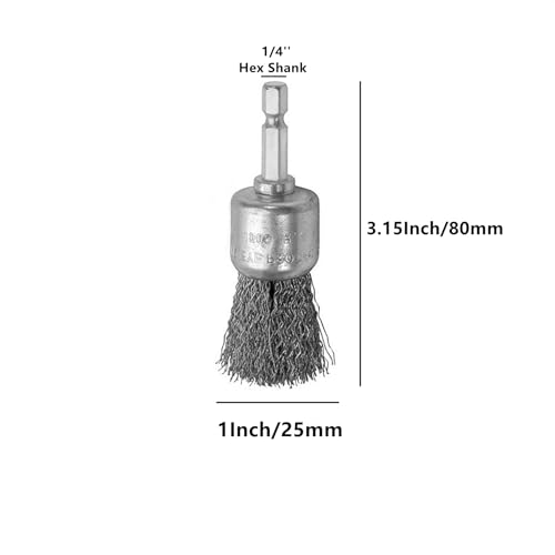 Abrasive Wire Pen Brush Set for Drill - 1/4 Inch Hex Shank 1 Inch Wire Pen Brush - Stainless Steel Crimped Carbon Steel Brush for Rust,Cleaning,Deburring,Removing Paint-2pcs