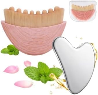 Lymphatic Contour Face Brush with Stainless Steel Gua Sha Tool - 1 Pcs Lymphatic Face Brushes with GuaSha Tool for Sculpting | Gua Sha Facial Tools | Facial Brush for Lymphatic Drainage Brushes (Pink)