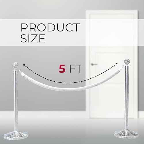 4PCS White Velvet Rope 5FT ? Soft Velvet Ropes with Silver Snap Ends Stanchion Set for VIP Rope Barrier Event Crowd Control