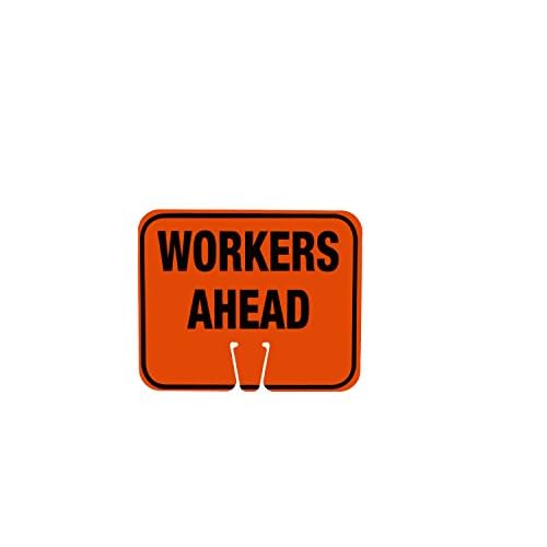 Cortina ABS Plastic Traffic Cone Sign, "WORKERS AHEAD" 03-550-WAH EZ-IMS, 12.75" Width x 10.375" Height, Black On Orange