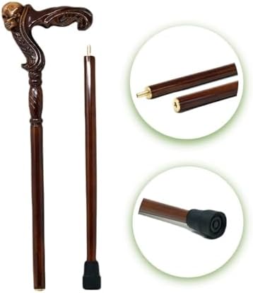 Hand Carved Wooden Walking Cane with Ergonomic Handle and Rubber Tip for Men and Women - Fashionable Unique Walking Stick for Seniors - 37 inch