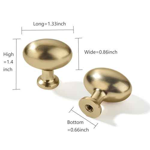 khtumeware 30 Pack 1-3/8 inch(35mm Brushed Brass Cabinet Knobs Dresser Knobs Satin Brass Oval Drawer Knobs Kitchen Cabinet Hardware Zinc Knobs for Dresser Drawers