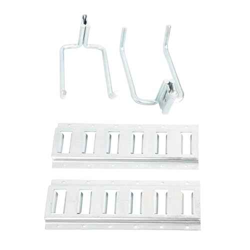 E-Track Storage Kit, Includes 2 Dual Arm E-Track Hooks, 2 x 1 ft E-Track Sections, Heavy Duty 12 Gauge Steel, Perfect for Garage, Trailer or Workshop Storage of Garden Hoses, Cords, Tools & More